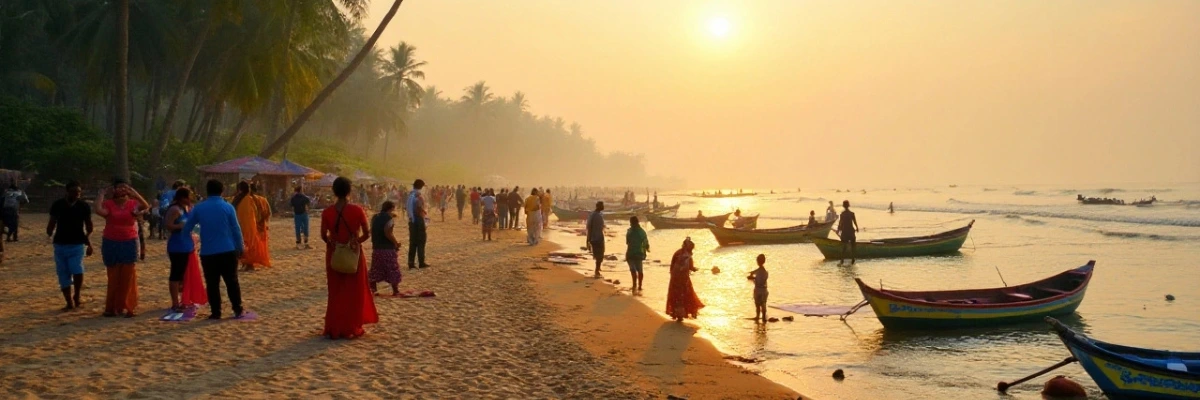 Scenic Asian city skyline and tropical beach for Indian tourists